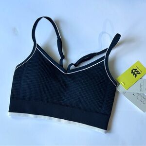 Stylish Navy Blue Sports Bra with White Accents
